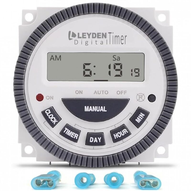 LEYDEN® Digital Programmable Electronic Timer Switch 4 - Pin, 230 Volt AC TM619H-2, 30A, 18 Programs Digital Timer with Clock and Auto Cut Off Function Taiwan (White)